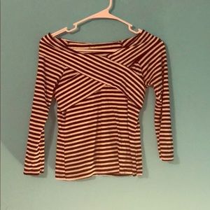 Off the shoulder black and white stripe top